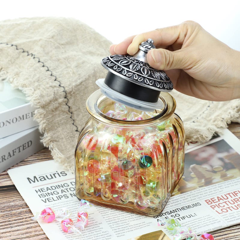 SOCOSY Vintage Crystal Glass Candy Jar with Lid Food Jar Nut Jar Jewelry Box Wedding Candy Buffet Jars Kitchen Storage Assorted Color 24 oz - Image 3